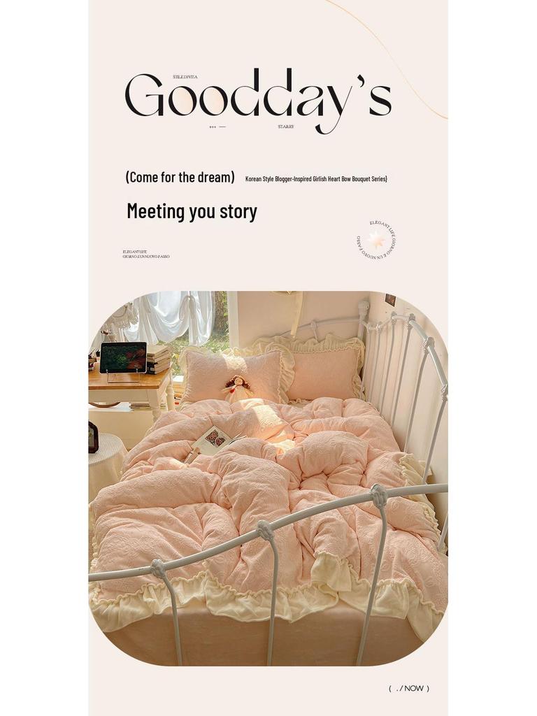 Princess Style Winter Carved Velvet 4-Piece Bedding Set: Class A Mother and Baby Warm, Thick Lace Quilt Cover