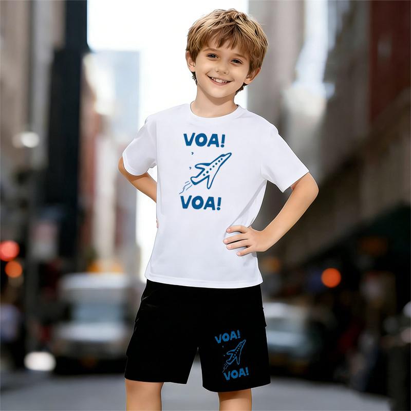 

Boys 2 Piece Aerospace Element Themed Printed Outfit, Short Sleeve T-Shirt and Shorts Set for Kids Age 5-14, White Sporty Casual Summer Clothes 13-14 Years білий