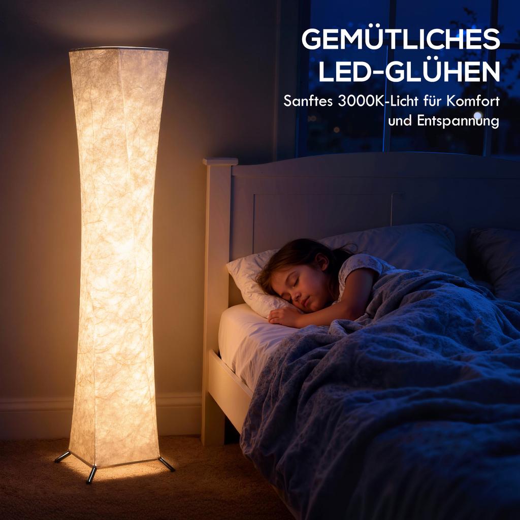 Floor Lamp with Paper Shade, Foot Switch, 3 Brightness Levels, White
