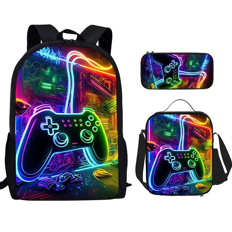 Spielkonsolen-Schülerrucksack D-made Dreiteiliges Paket, Federmäppchen, Bedruckter Rucksack, Rucksack