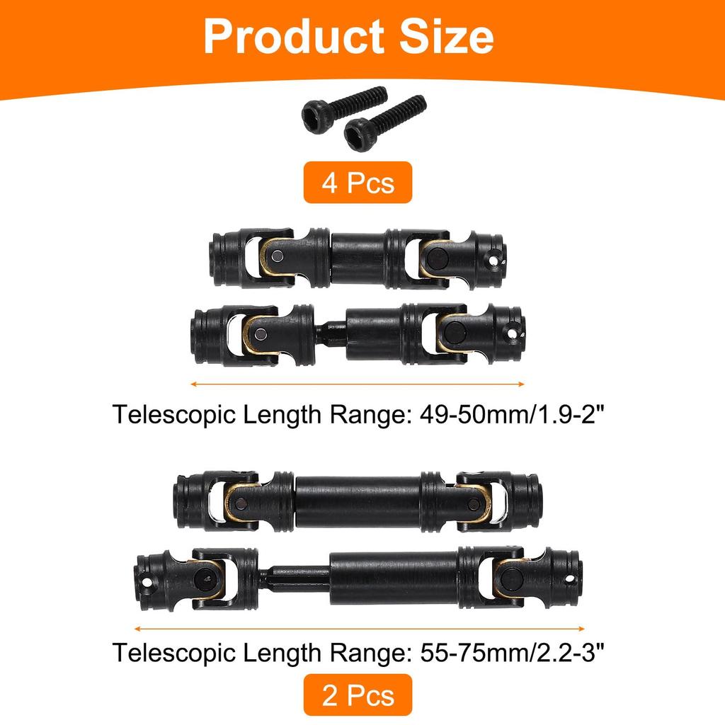 uxcell 2pcs RC Drive Shaft C VD Drive Shaft Metal Universal Replacement Upgrade Parts for RC Car 49-50mm 55-75mm