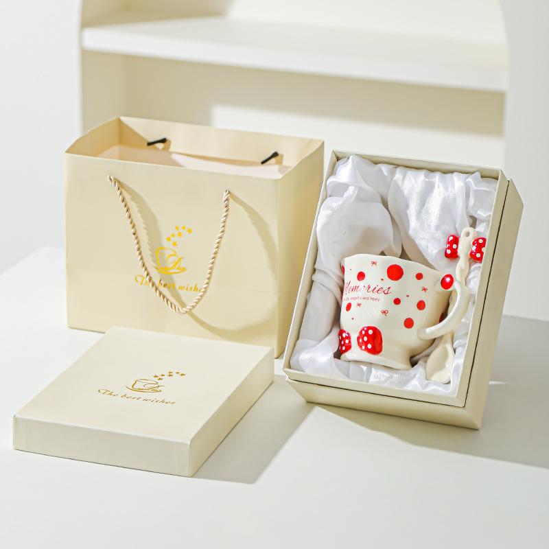 Bow Spoon Goblet Cute Girl Mug Set Drink Water Cup Small Gift Cup High Value Ceramic Cup