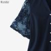 ZANZEA Women Lace Splice Half Sleeve Casual V-Neck Elegant Blouse