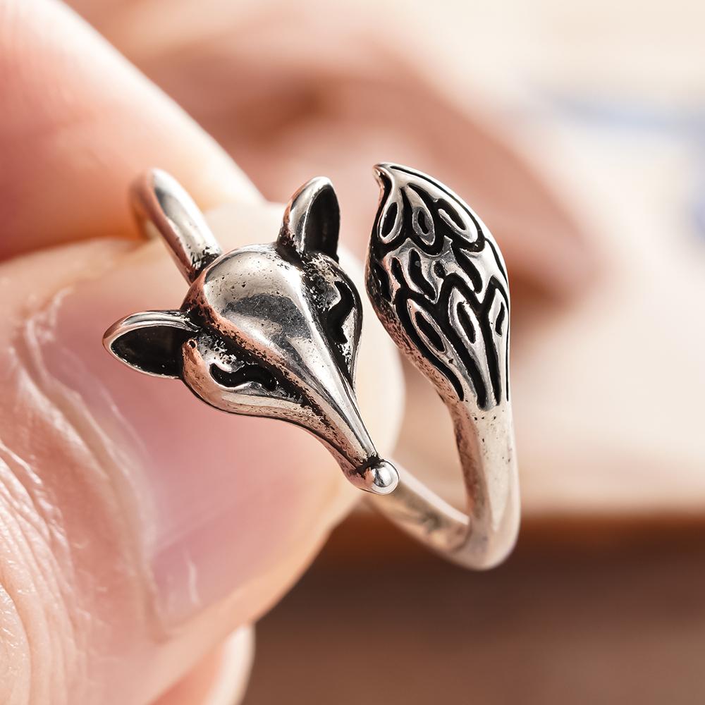 CAOSHI Niedlicher Fuchs Öffnungsring in Silberfarbe für Damen Vintage Party Ästhetisches Fingerzubehör Funkelnder Schmuck Geschenk resizable black
