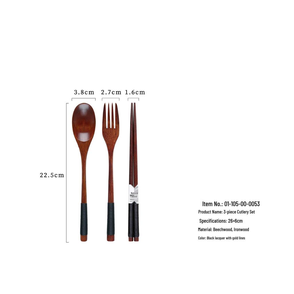 YFJY Drewniany Zestaw Sztućców: Grawerowalny widelec, łyżka, pałeczki z materiałowym woreczkiem - Idealne na wesela i do codziennego użytku