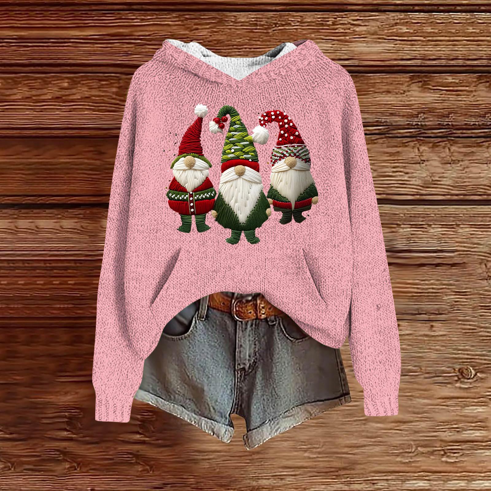 

Женские толстовки Вязаный свитер Милая рубашка Осенний пуловер Толстовка с капюшоном S розовый