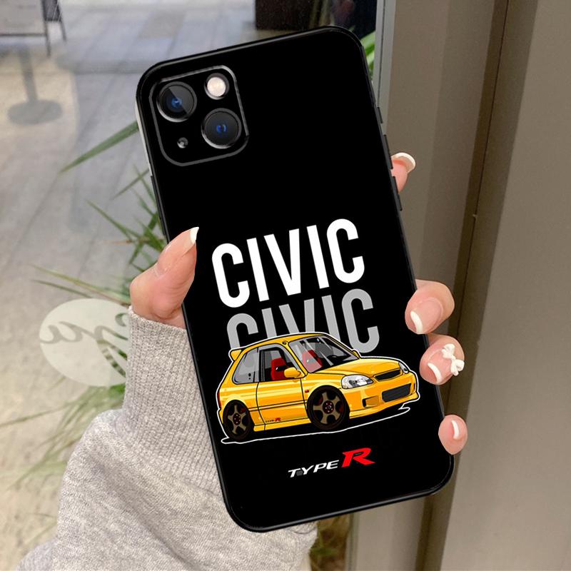 

JDM Type R Civic Sport Car Phone Case For iPhone 11 12 13 14 15 16 Pro Max Mini X XS Max XR Plus SE2 Full Back Cover iPhone 16 Pro