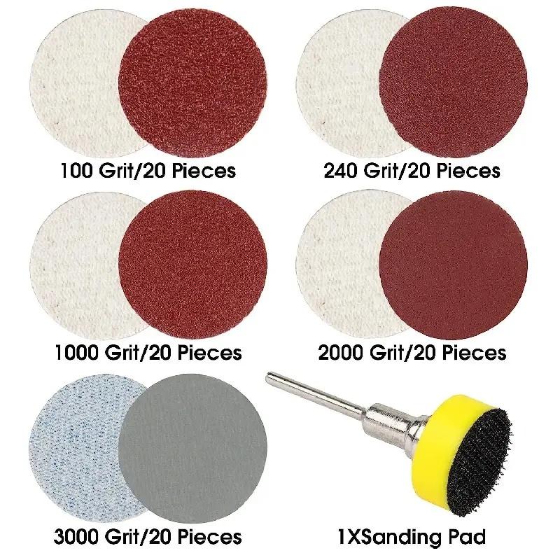 

100Pcs 1Inch Sanding Discs Pads Set 100-3000 Grit Abrasive Polishing Pad Kit For Rotary Tool Sandpapers Accessories Dropshipping