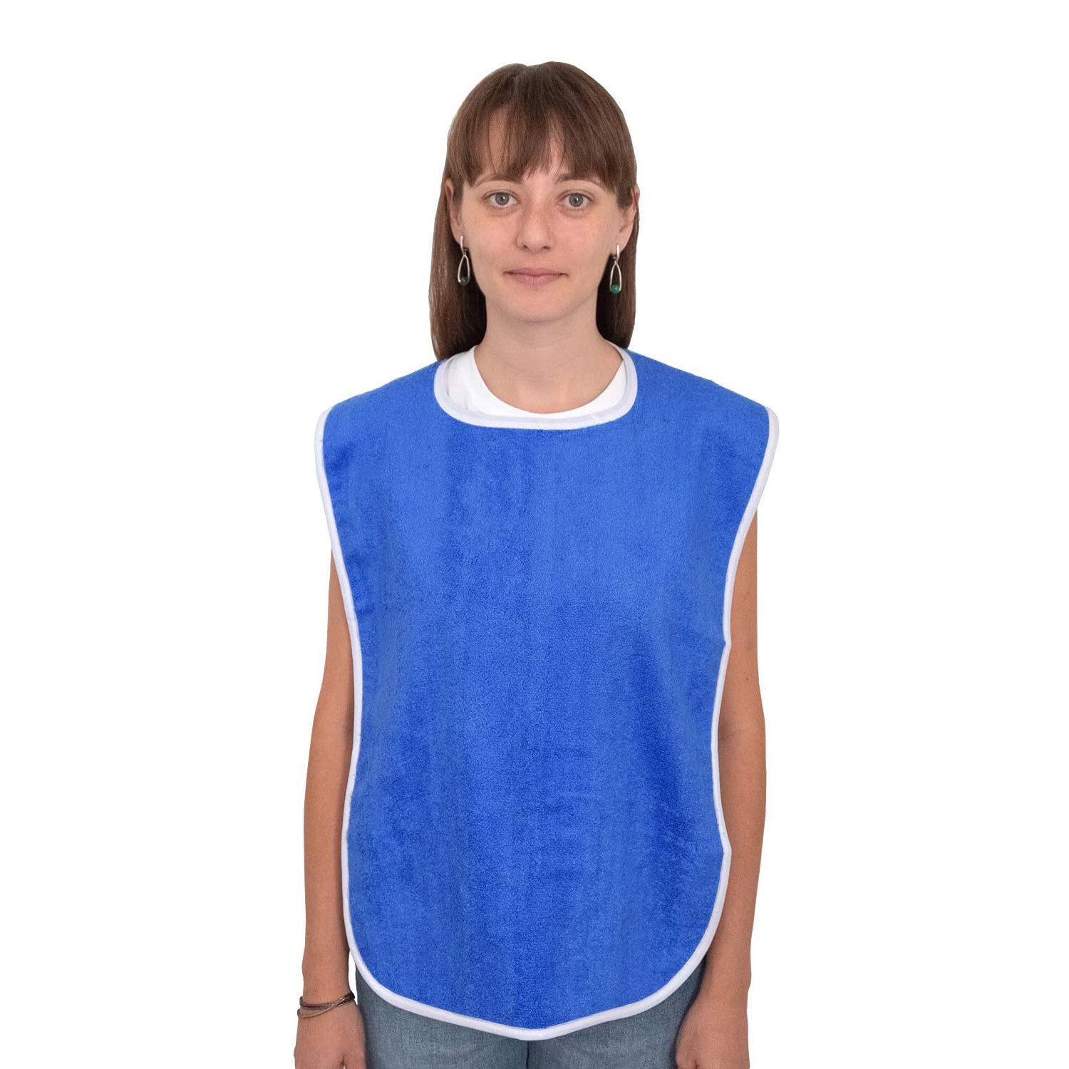 Мягкий голубой махровый взрослый нагрудник-фартук для пожилых