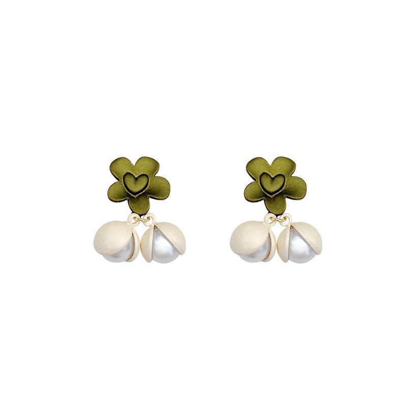 925 Silver Fresh Green Love Flower Earrings - Trendy & Versatile Summer Accessory for Women