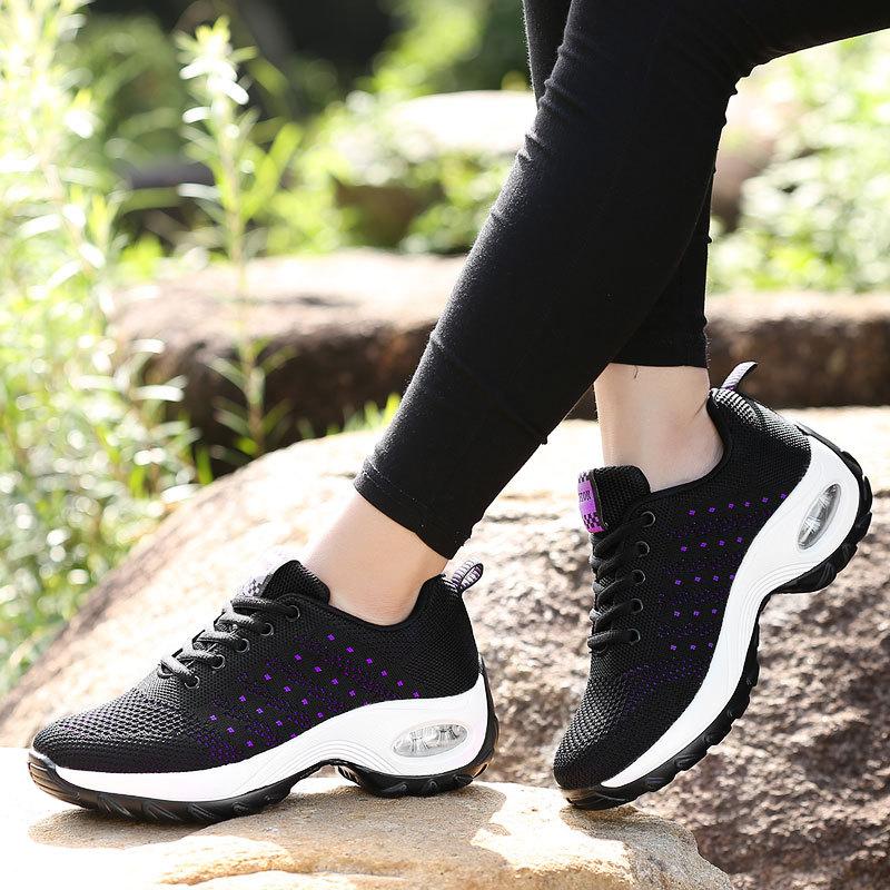 Spring New Style Of Flying Woven Thick Sole Lightweight And Versatile Lace-Up Dance Shoes Casual Shoes Comfortable And Anti-Slip