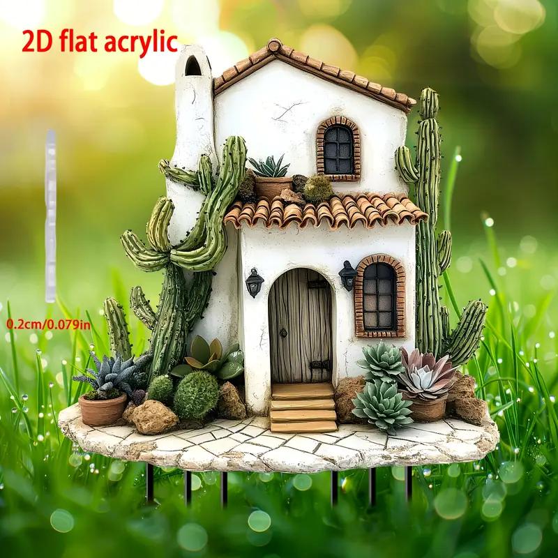 1 piece of whimsical cactus house garden stake - perfect for flower pots and lawns, ideal home and garden decoration gift,