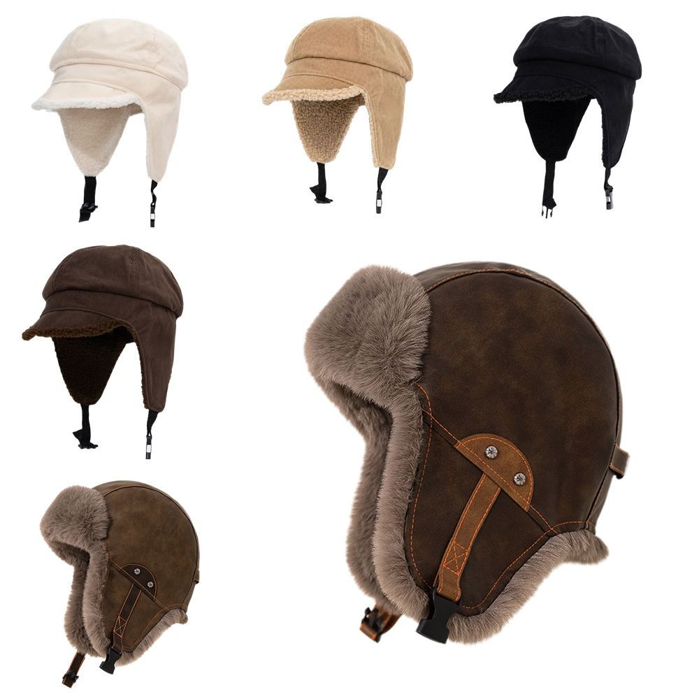 Plush Cold-Proof Ear-Covering Hat Fleece-Lined Thick Windproof Ski Hat Motorcycle Hat Winter