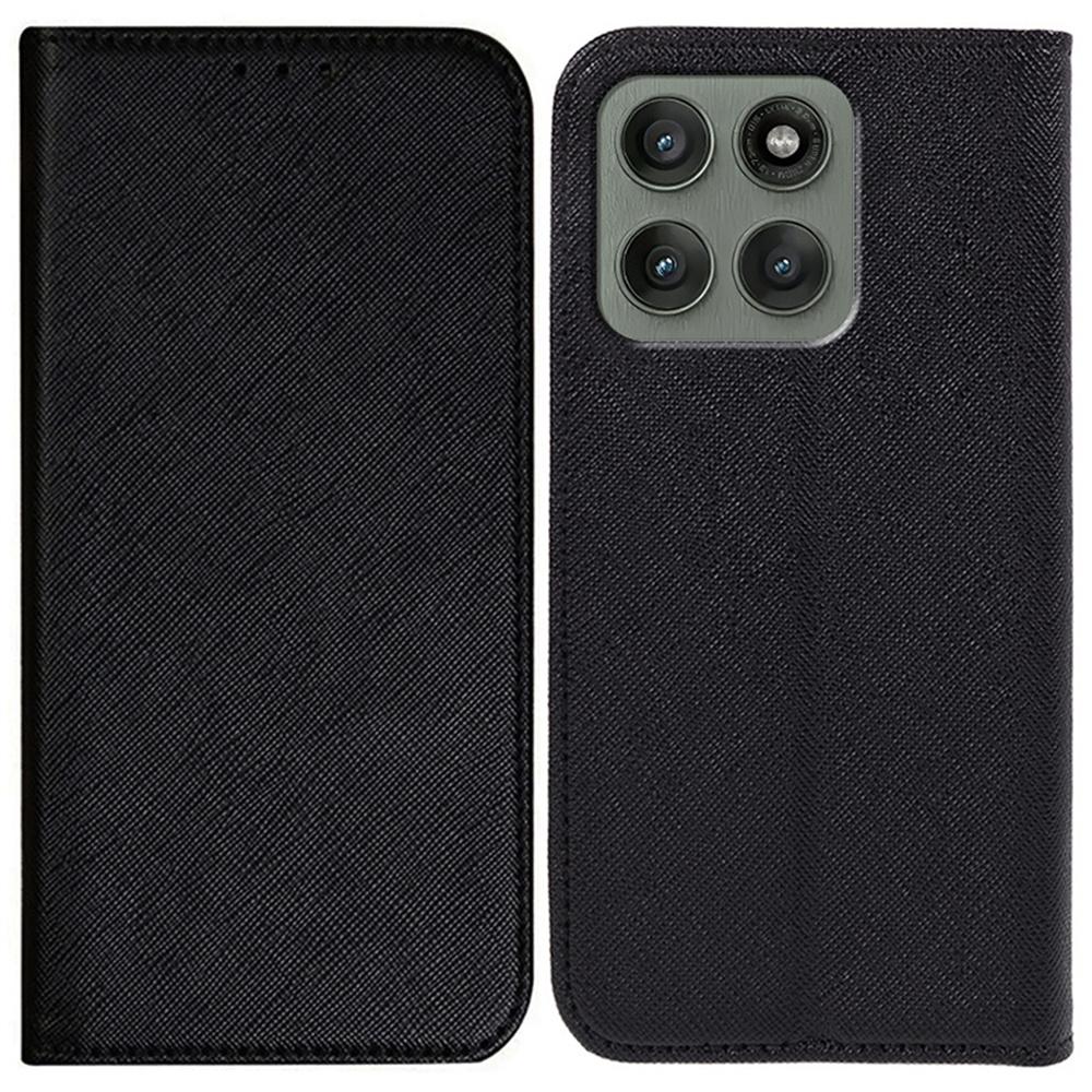 

For Motorola Edge 60 Pro 5G Case Cross Texture Leather Phone Cover Hidden Magnetic Black