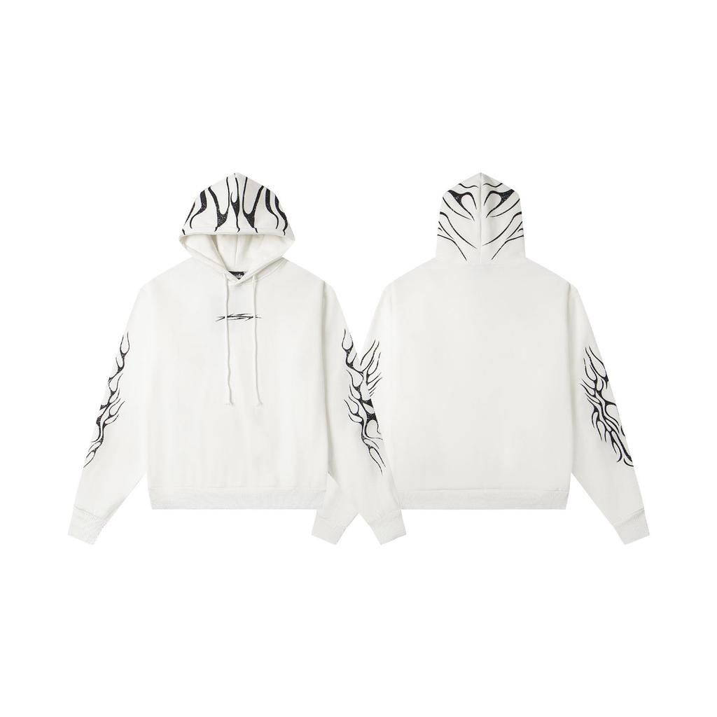 Hellstar Ausgefranster Retro Lockerer Reißverschluss Reiner Baumwoll Hoodie - Amerikanischer Hip Hop Stil