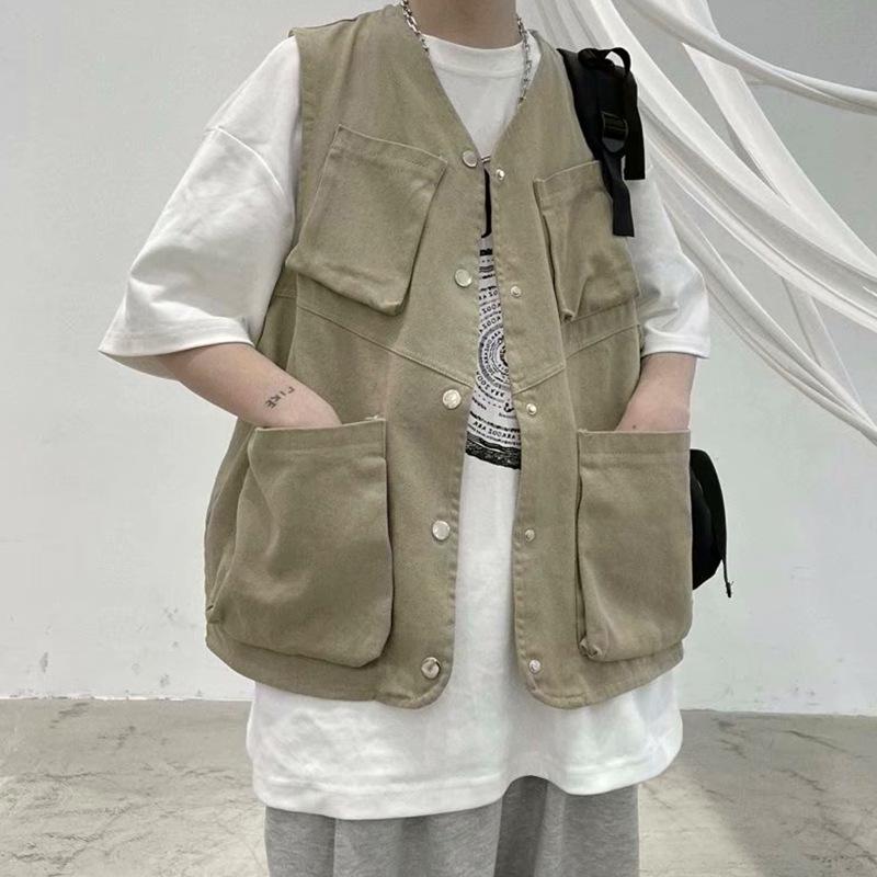 

Унисекс японский уличный жилет - Многокарманный, Свободный, Винтажный топ без рукавов для мужчин и женщин 3XL