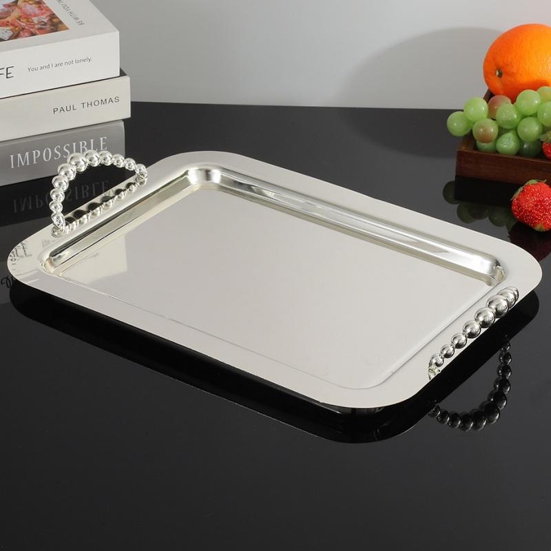 Obstschale, Kuchenplatte aus Legierung, Silberpoliert, Tragbare Hand-Snack-Scheibe, Nüsse-Organizer, Hochzeitsfeier, Schreibtischdekoration, 36 cm