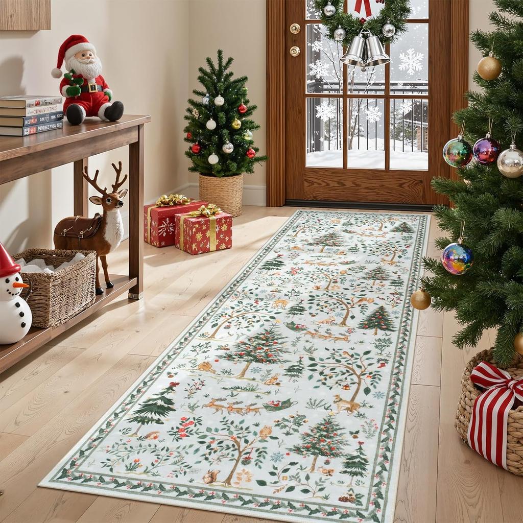 Christmas Living Room Carpet, Bedroom Bedside Rug, Dining Room Low Pile Non-Slip Holiday Carpet, Home Decoration Items