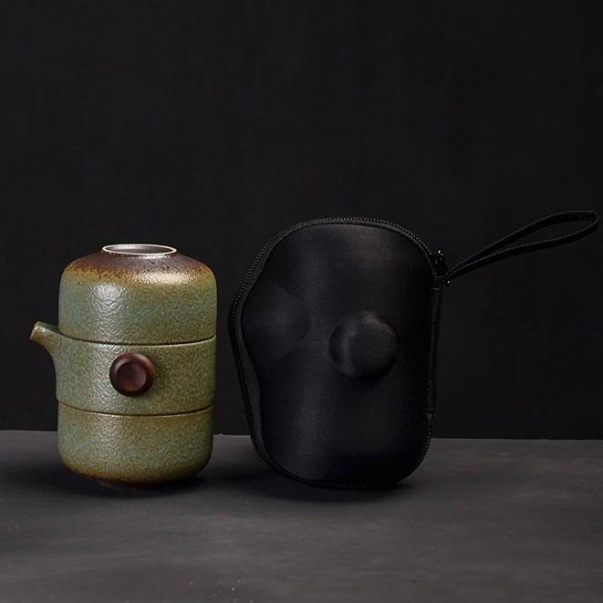 Black Ceramic Quick Tea Cup One Pot Two Cups Ceramic Kung Fu Tea Set Portable Bag