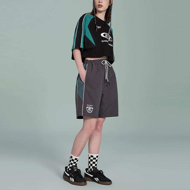 Reebok Color Block Casual Short Knit Short Sleeve Raglan T-Shirt Women Tops Black Green 24SRC402WGH0