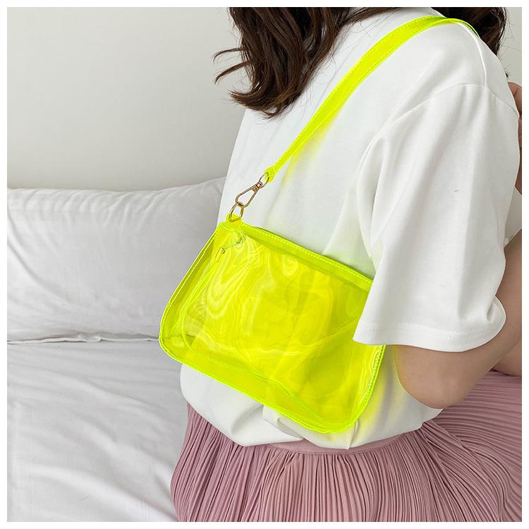 

Fashion Vintage Ladies Jelly Solid Color Clear Underarm Bag Casual Women Hobos Handbags Purse Fashion Cell Phone Shoulder Bag