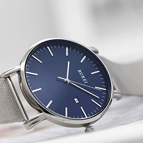 Armbanduhr, einfach, wasserdicht, analog, beliebte Uhrenmarke, stilvoll, Mailänder Mesh-Gürtel, weiße Uhr [BUREI] Herren [Artikel]