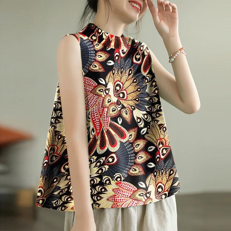 

ZANZEA Женские повседневные летние майки без рукавов с круглым вырезом и принтом 5XL чёрный