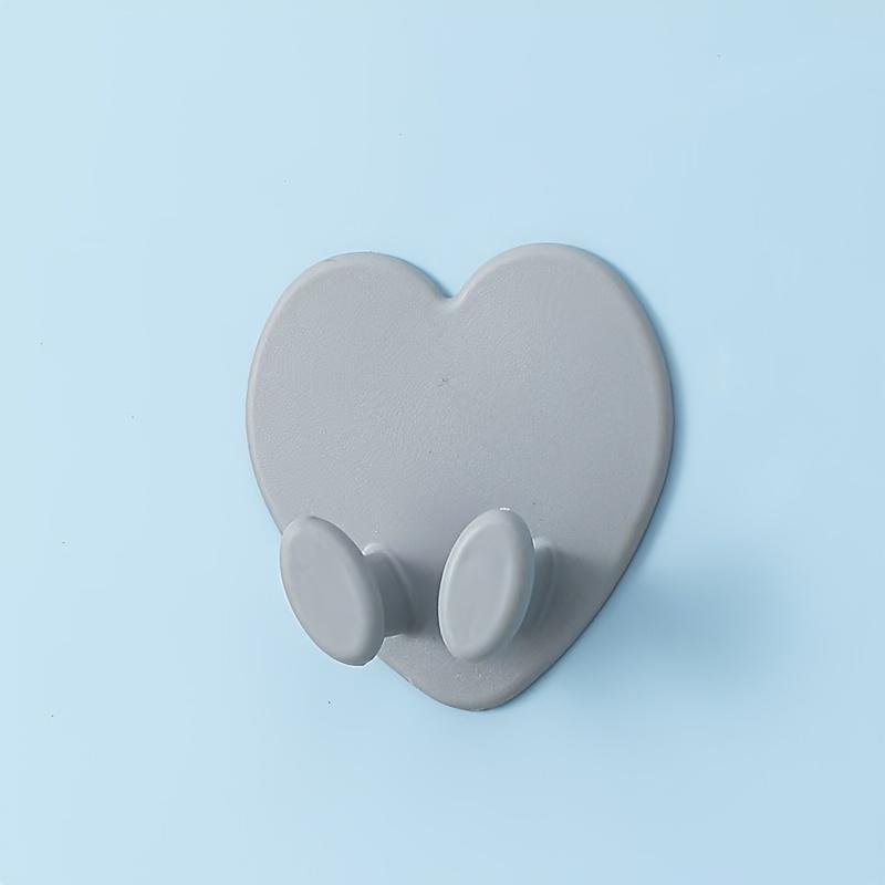 2pcs Heart-Shaped Adhesive Wall Hooks In White - Strong, Waterproof, Easy To Install - Ideal for Keys, Towels, Bathroom Supplies & Cable Management