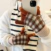 Warm gloves, women's autumn and winter knitted wool, contrasting colors, plaid, velvet, half fingers, half fingers, half fingers, students