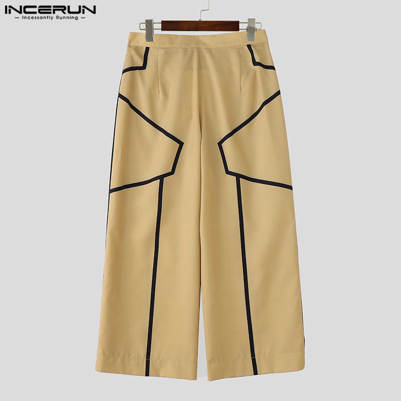 INCERUN Men Zip-up Waist Trousers Casual Line Stitching Thin Long Pants