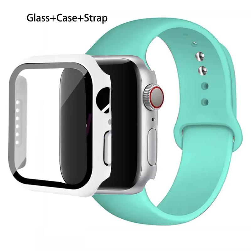 Szkło + etui + pasek do zegarka Apple Watch 44 mm 45 mm 42 mm 41 mm 40 mm 38 mm Silikonowy pasek do zegarka Bransoleta iWatch seria 8 9 7 6 5 4 3 SE