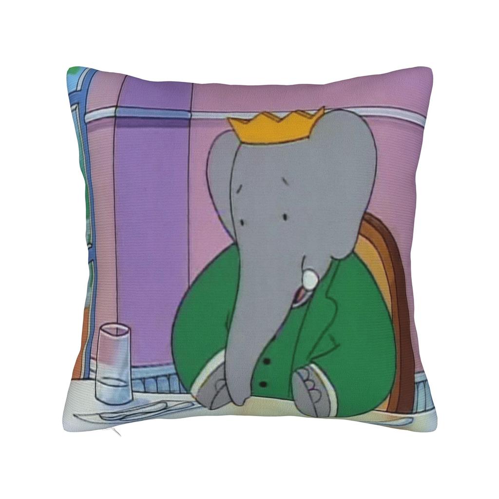 Cartoon Babar The Elephant Pillow Cover Graphic Cushion Cover Retro Trendy Pillow Case For Sofa Couch Bed Living Room
