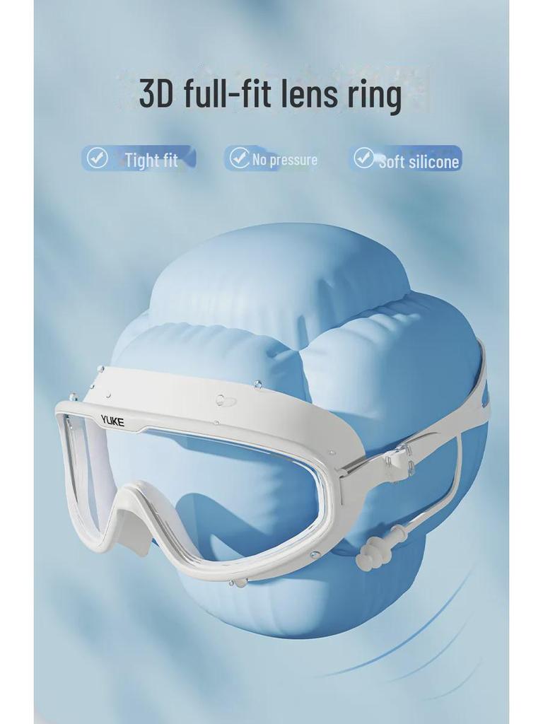 HD Antibeschlag Kurzsichtigkeits Schwimmbrille mit großem Rahmen und Kappen-Set für Erwachsene