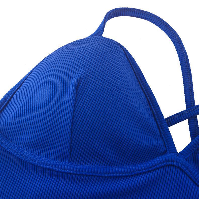 Women's Solid Color Ribbed Backless Camisole Jumpsuit with Chest Pad - Casual Yoga Wear
