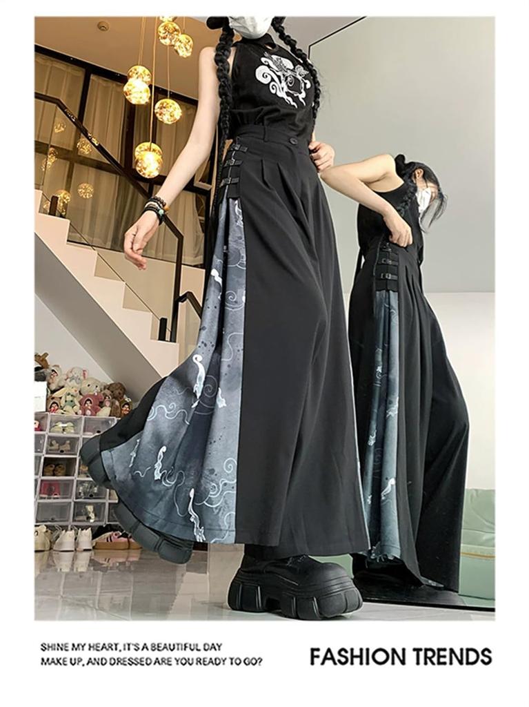 ZHONGJUE Hakama Gaucho Loose Long Street Japanese Wide Chinese Different Materials Japanese-style Pants, Pants, Fit, Pants, Culottes, Style,