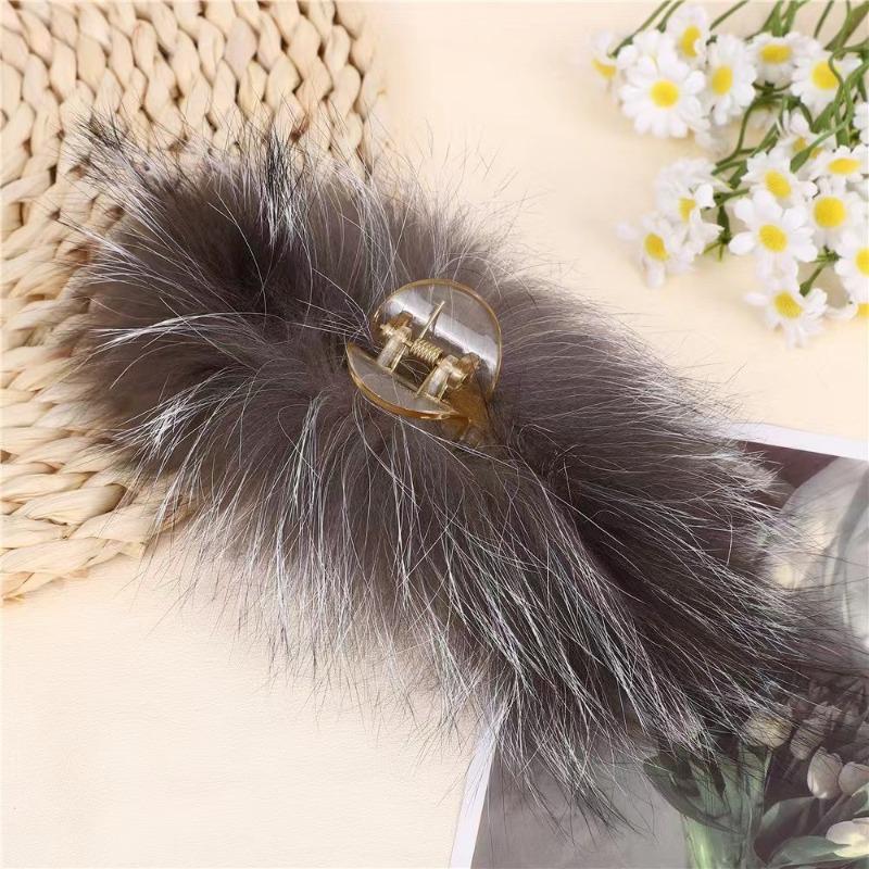 Fox Fur Plush Hair Clip Back of The Head Claw Clip Large Shark Clip Headwear Hair Accessory