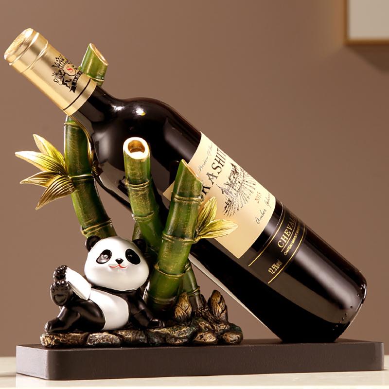 New Cartoon Panda Bamboo Wine Rack Ornament Living Room Entrance Wine Cabinet TV Cabinet Decoration Housewarming Birthday Gift