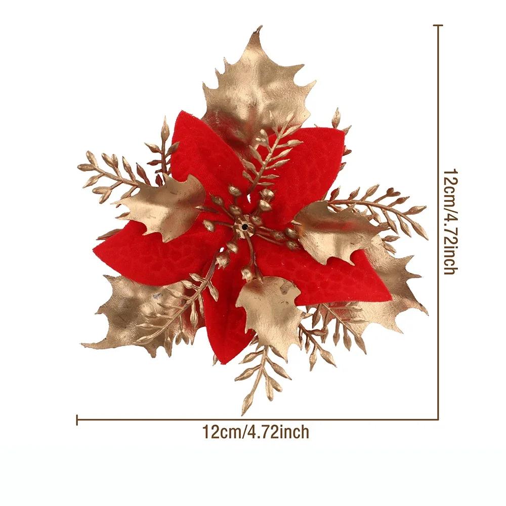 Artificial Flowers Christmas Decor Xmas Tree Ornaments For Home Decor Fake Flower Navidad New Year  Party Supplies