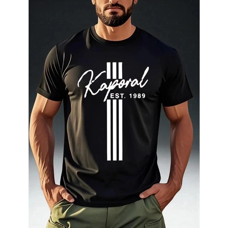 

Men s Fashion Short-Sleeve T-Shirt Kaporal with Vertical Handwritten Script Print, Street-Style Cool Design, Comfortable and Skin-Friendly Tee S чёрный