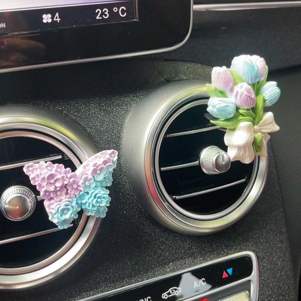 INS Tulip Car Fragrance Diffuser Stone Elegant Flower Butterfly Car Air outlet Decoration Pendant Fragrance Interior Accessories