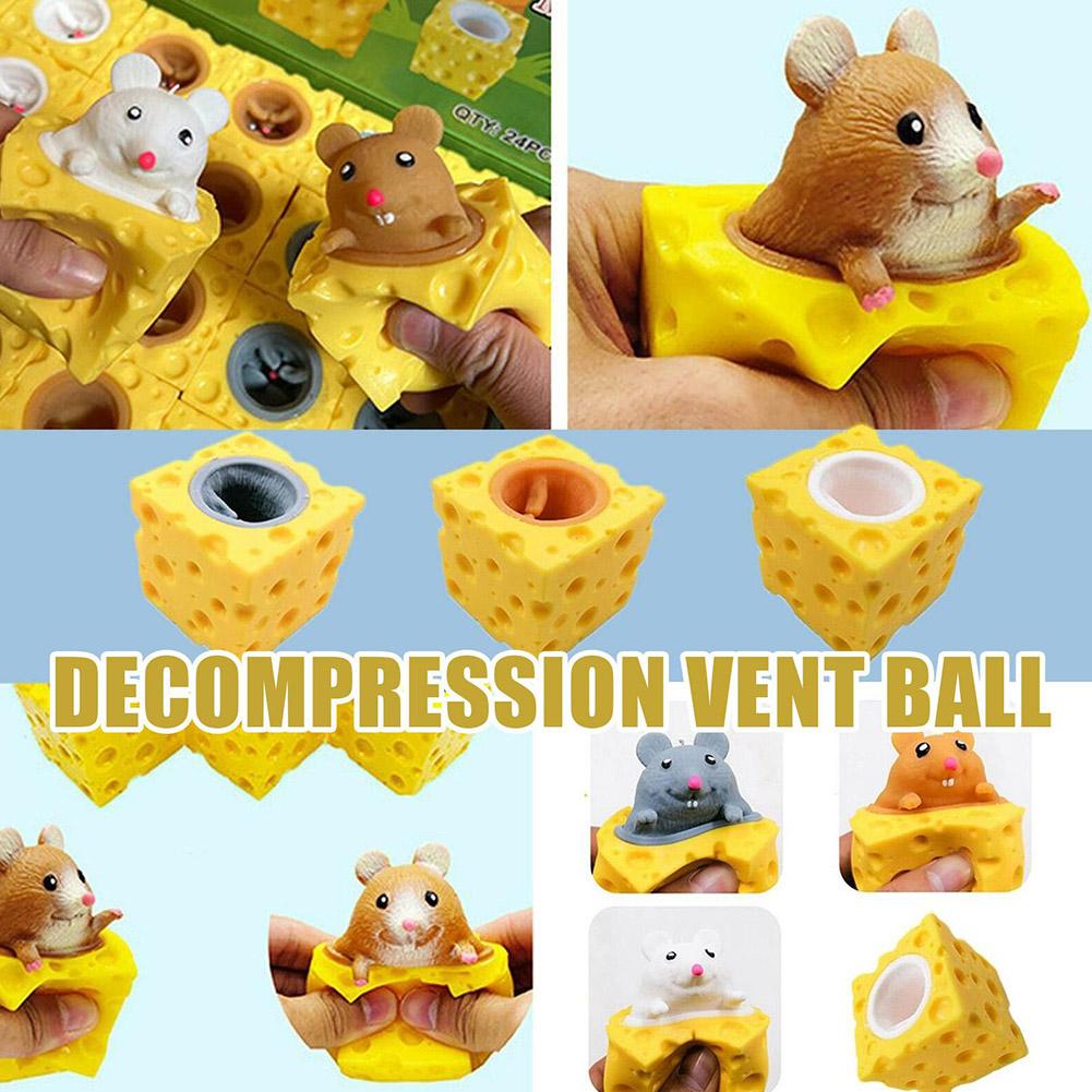 up Funny Mouse and Cheese Block Anti-stress Hide Toys Relief Toy 4.7cm Fidget Adult G7Z2