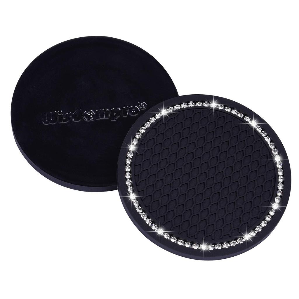 Wisdompro Car Non-Slip Coaster Bling Car Drink Holder Cup Mat Vinyl Anti-Slip Vibration Proof Round 70mm Diameter 4pcs Black