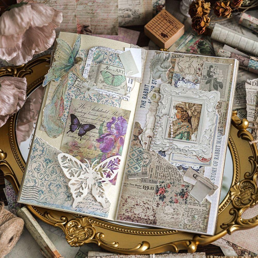 100 Blatt Scrapbook-Papier-Set Qimeng Altes Testament Serie DIY Notizblöcke Geschenk Florale Schmetterlings-Dekorationspapierbögen