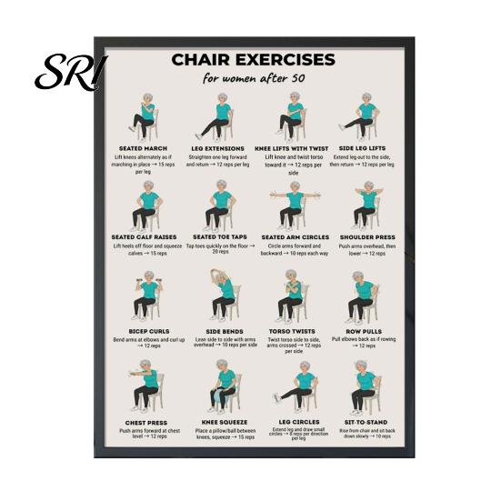 Poster Esercizi da Seduti Tabella Allenamento su Sedia Diagramma Flusso Yoga Dolce Esercizi di Mobilità a Basso Impatto per Anziani Principianti