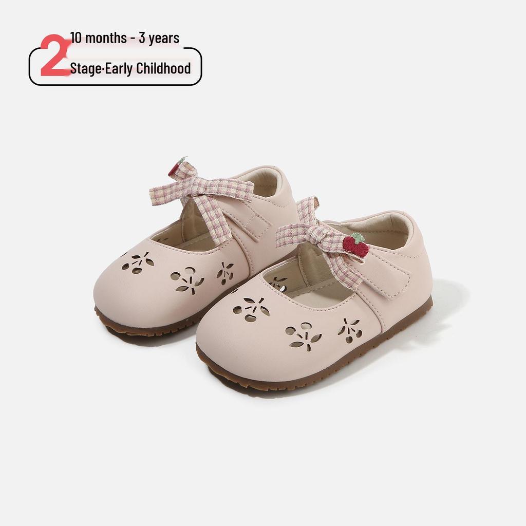 Spring 2026 Lace Trim Baby Pre-Walking Shoes: Soft Leather, Non-Slip Sole for Girls