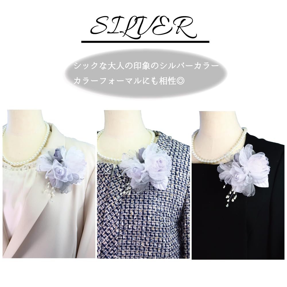 Soft Chiffon Three Flower Corsage Brooch Pin with Clip Formal Entrance Ceremony Graduation Ceremony Wedding Ceremony Special Occasion [Crane's