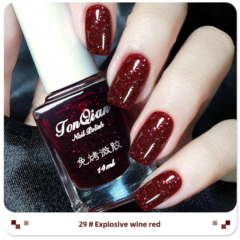 

Летний интернет-знаменитость, новый хит продаж, лак для ногтей для женщин, стойкий, не требующий запекания, не отслаивающийся, классический, отбеливающий, вишнево-красный 14ml