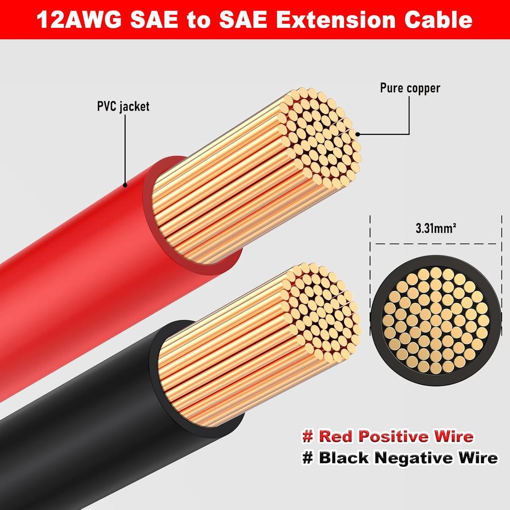 12AWG SAE Extension Cable, 10FT SAE Connector Extension Cable Quick Disconnect Wire Harness With Polarity Reverse Adapter For Solar Panel, Battery,