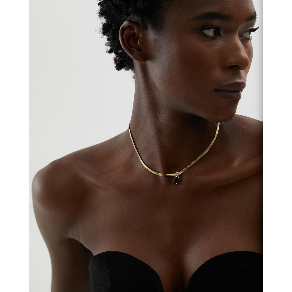 Yhpup Exquisite Geometric Square Cubic Zirconia Drop Snake Chain Collar Necklace Trendy Golden Jewelry PVD Waterproof Bulk Price