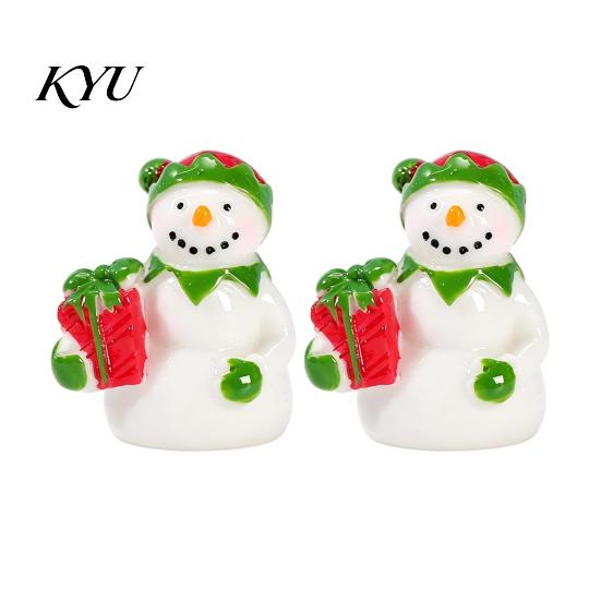 Cute Christmas Desk Ornaments 2Pcs Mini Snowman Figurines, Winter Tiny Resin Decoration, Xmas Micro Small Landscape Statues Ornament Garden
